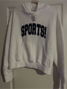 aerie White Crewneck Hoodie with Navy 'SPORTS!' Lettering